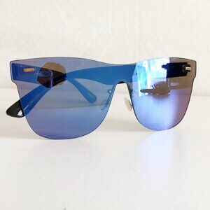 Blue Frameless Flat Top Hornrim Shield Sunglasses
